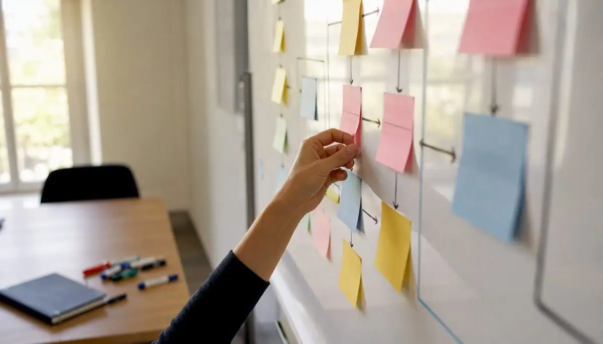 Während einer Schulung wird das Ablaufdiagramm von Hand angepasst.