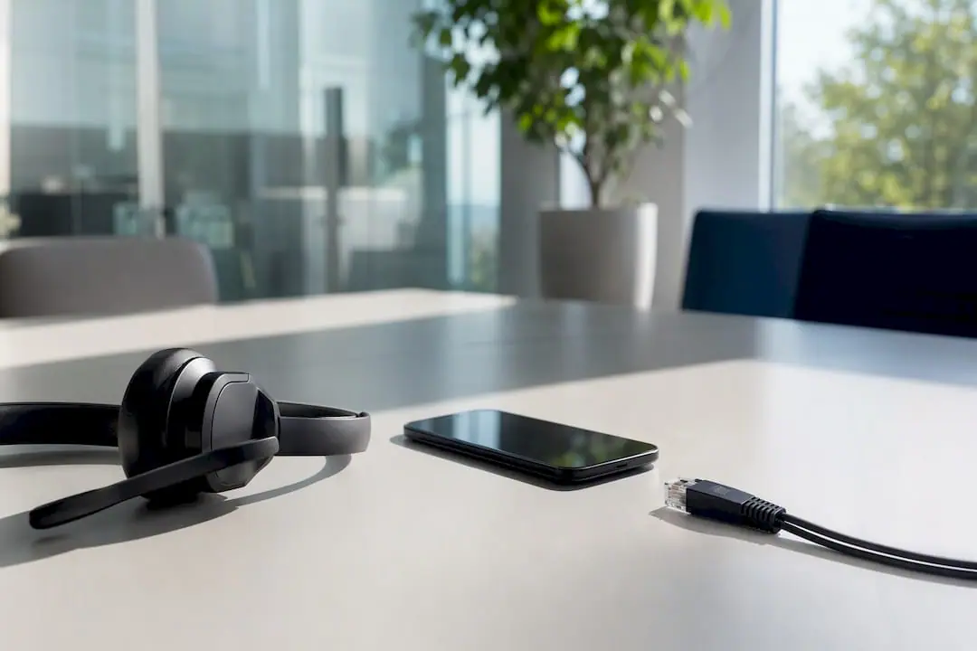 Kundendienstschalter mit Headset und Geräten