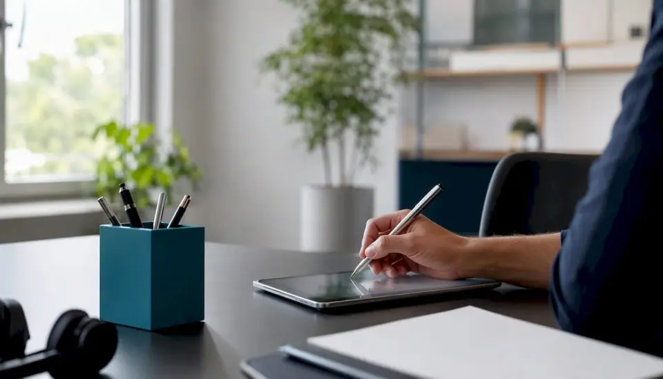 Während der Support-Arbeit werden Notizen direkt auf dem Tablet festgehalten.