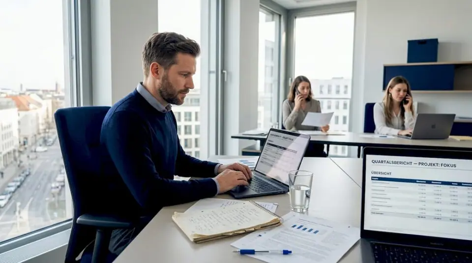 Der Teamleiter verschafft sich im Büro einen Überblick über die aktuellen Support-Berichte.