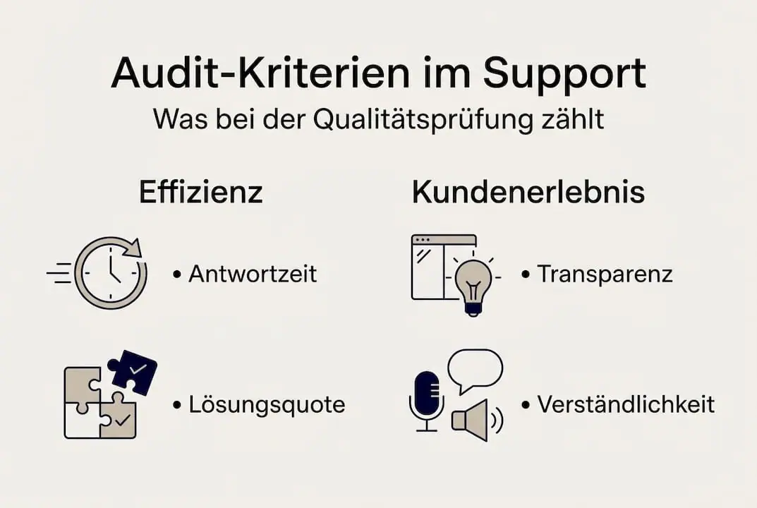 Die Infografik stellt die wichtigsten Kriterien für den Support-Audit übersichtlich dar.