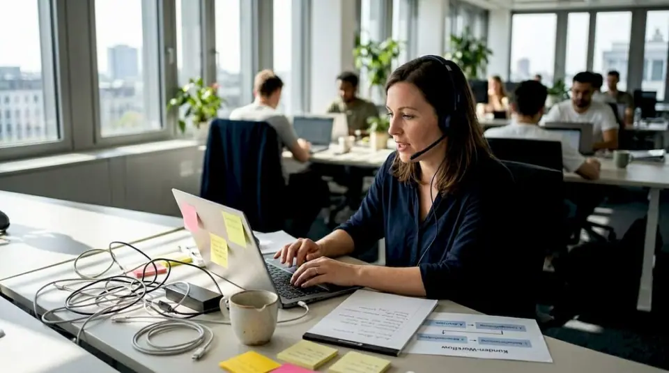 Unser Kundenservice-Team bearbeitet Anfragen direkt vor Ort im Büro.