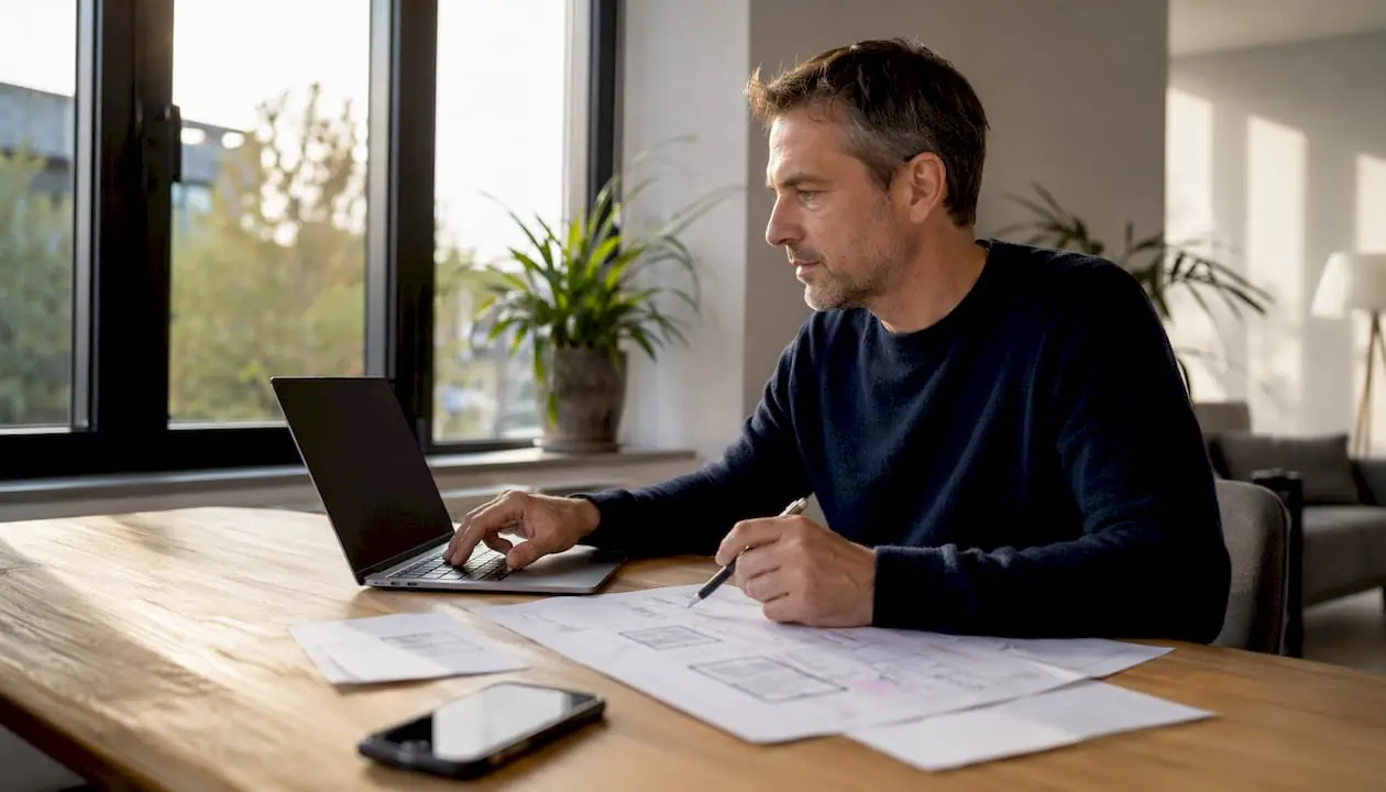 Ein Experte präsentiert am Stehtisch innovative Strategien für den Live-Chat.