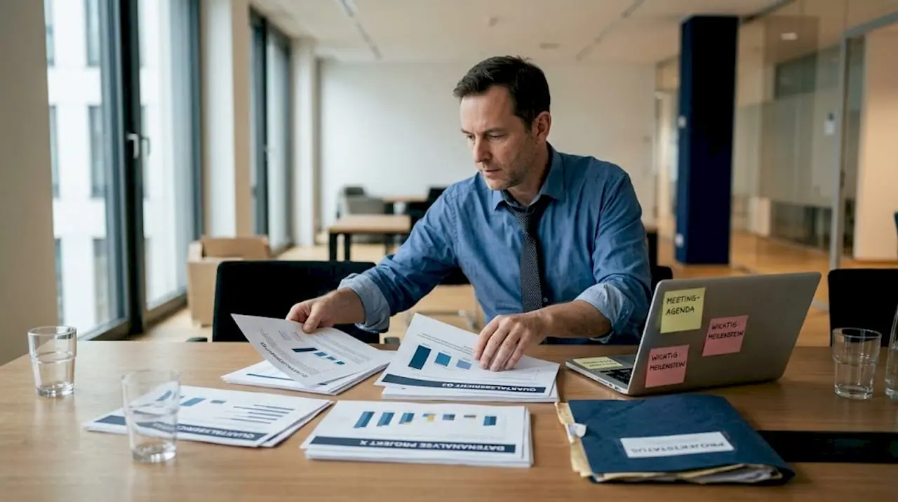 Ein Manager sichtet und ordnet Auswertungen zur Kundensegmentierung.
